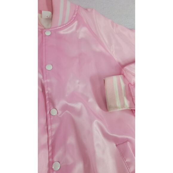 Vintage Pink Satin Bomber Jacket Retro 80's Style Unisex Made In USA Size Medium - Picture 10 of 12